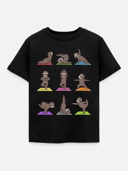 Faultier Yoga - Kinder T-Shirt - Schwarz