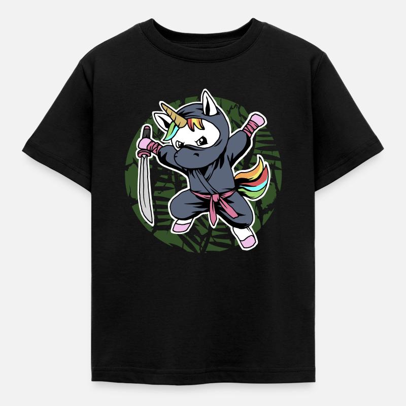 Ninja Einhorn - Kinder T-Shirt - Schwarz
