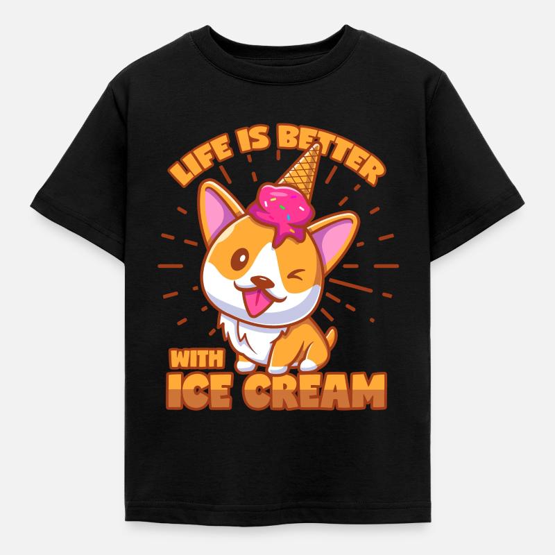 Eis Corgi Shiba Inu Hund Eiswaffel Eisbecher - Kinder T-Shirt - Schwarz