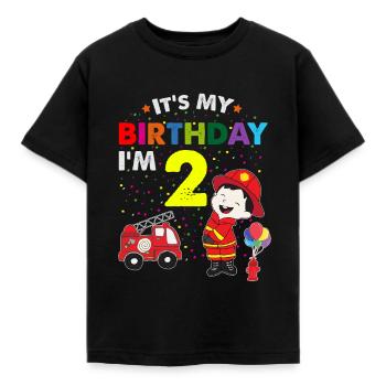 Pompiers anniversaire enfants T shirt 2 ans garçon - T-shirt Enfant - noir - Devant - AI Model Kid Female (0cm)