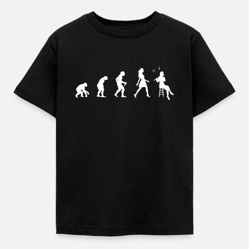 Flötenspielerin Evolution Flötenspieler Flöte - Kinder T-Shirt - Schwarz