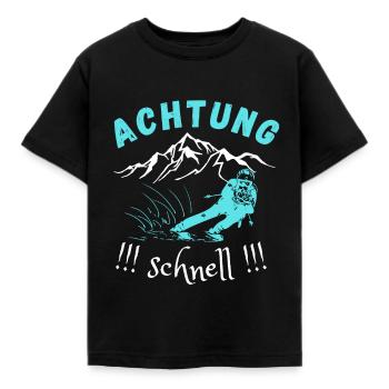 ACHTUNG SCHNELL SKI ABFAHRT SKIFAHRER BERGE MOTIV - Kinder T-Shirt - Schwarz - Vorne - AI Model Kid Female (0cm)