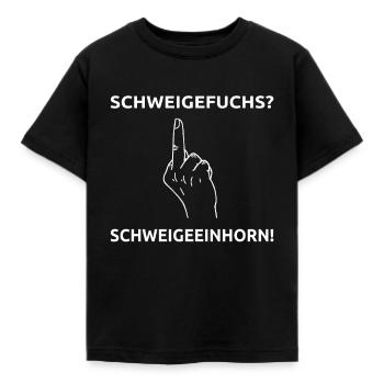 Schweigefuchs Schweigeeinhorn Mittelinger Geschenk - Kinder T-Shirt - Schwarz - Vorne - AI Model Kid Female (0cm)