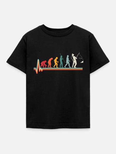 Evolution Angler Herzschlag Retro Geschenk - Kinder T-Shirt - Schwarz