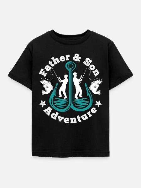 Vater Sohn Fischen - Kinder T-Shirt - Schwarz