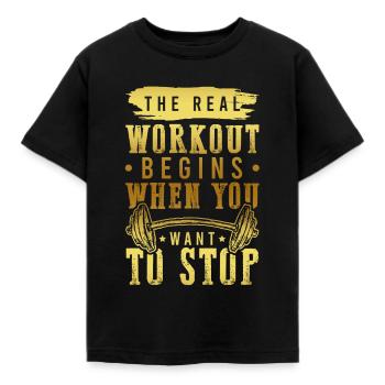workout fitness - Kids' T-Shirt - black - Front - AI Model Kid Female (0cm)