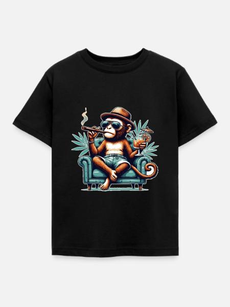 Affe Sonnenbrille Cool - Kinder T-Shirt - Schwarz