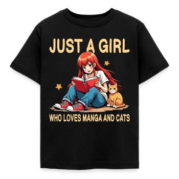 Juste une fille qui aime les mangas et les chats - T-shirt Enfant - noir - Devant - AI Model Kid Female (0cm)