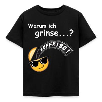 KOPFKINO - Grinse Emoji - Kinder T-Shirt - Schwarz - Vorne - AI Model Kid Female (0cm)
