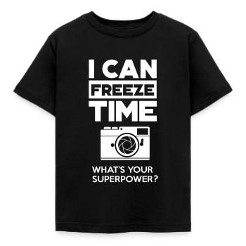 JE PEUX GELER LE TEMPS - PHOTOGRAPHE PHOTOGRAPHY - GIFT - T-shirt Enfant - noir - Devant - AI Model Kid Female (0cm)