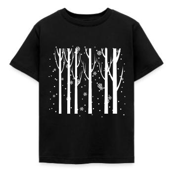 Winter forest trees snowfall Christmas gift idea - Kids' T-Shirt - black - Front - AI Model Kid Female (0cm)