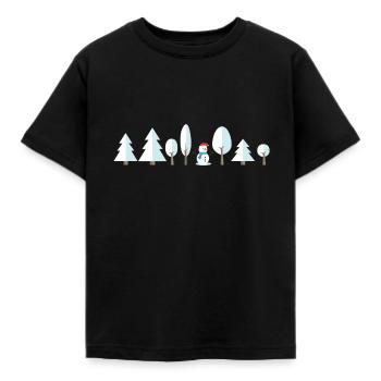 Winter Motiv Bäume Wald Schneebedeckt Geschenkidee - Kinder T-Shirt - Schwarz - Vorne - AI Model Kid Female (0cm)
