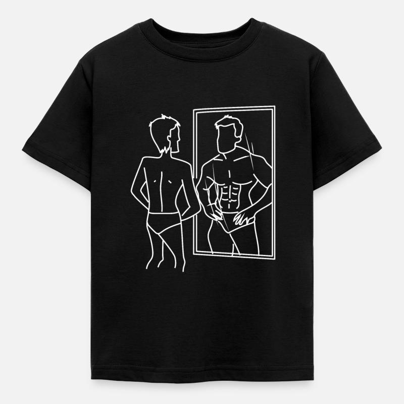 Mann vor Spiegel Muskeln lustige Geschenkidee Mann - Kinder T-Shirt - Schwarz