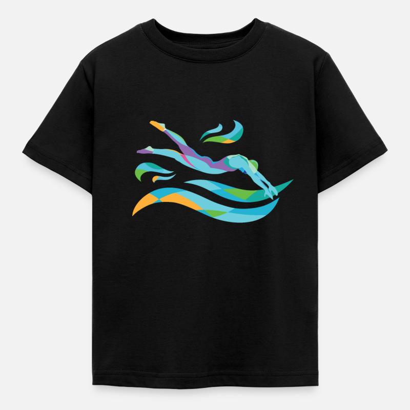 Schwimmer Springen Geschenkidee Bunt Schwimmsport - Kinder T-Shirt - Schwarz