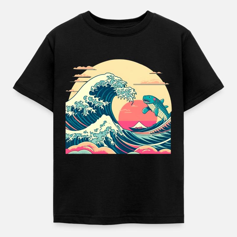 Wave shark - Kids' T-Shirt - black