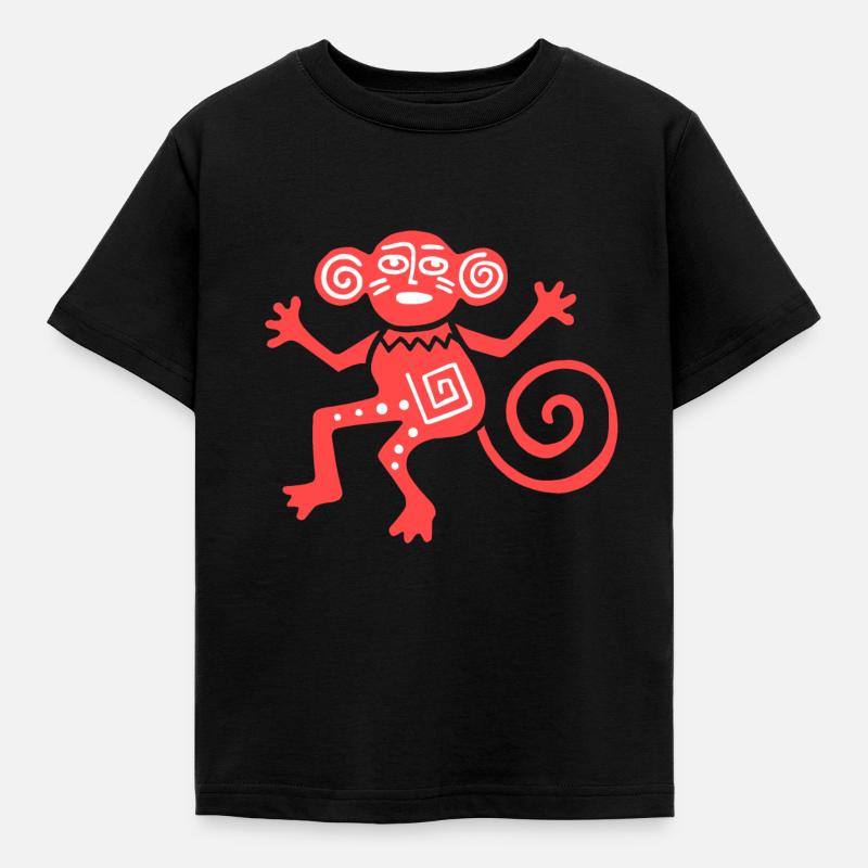 Altes mexikanisches Symbol, Affe, Äffchen - Kinder T-Shirt - Schwarz