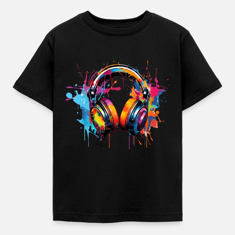 Kopfhörer Graffiti Style - Kinder T-Shirt - Schwarz