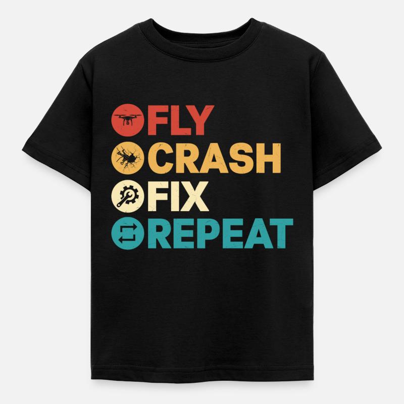 Fly crash Fix Répéter Drone Pilote RC Vol - T-shirt Enfant - noir