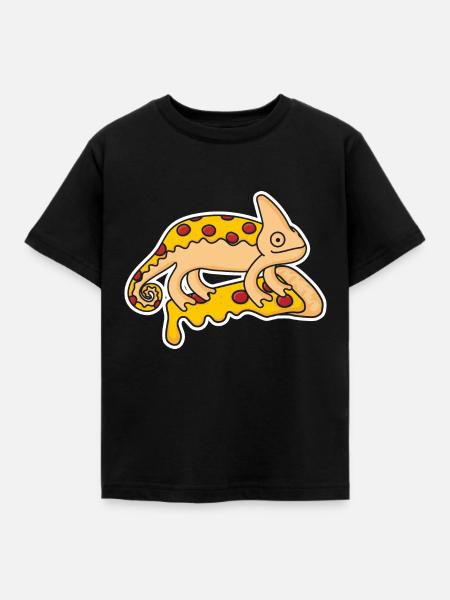Chamäleon Pizza Design - Kinder T-Shirt - Schwarz