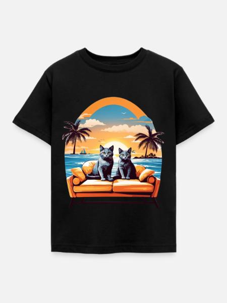 Katzen am Meer - Kinder T-Shirt - Schwarz