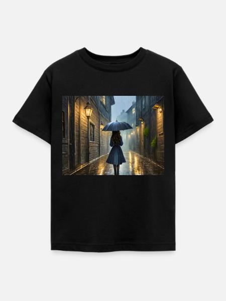 Im Regen spazieren - Kinder T-Shirt - Schwarz