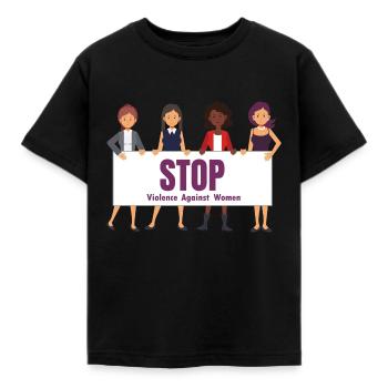 Tshirt Stoppt häusliche Gewalt gegen Frauen - Kinder T-Shirt - Schwarz - Vorne - AI Model Kid Female (0cm)