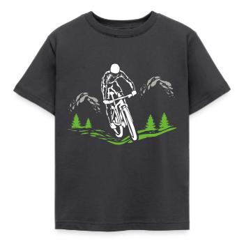 Mountainbike Shirt Motiv Downhill - Kinder T-Shirt - Dunkelgrau - Vorne - AI Model Kid Female (0cm)
