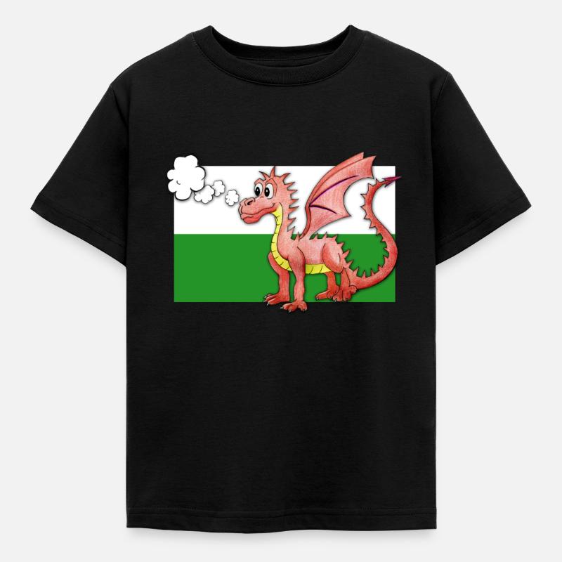 Puffing Welsh Dragon - Gregory - Kids' T-Shirt - black