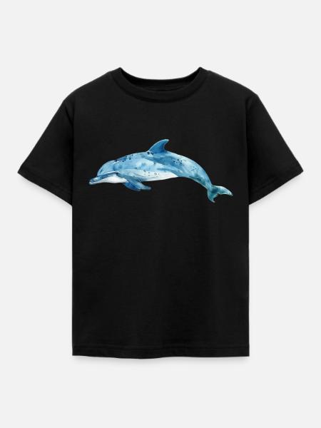 Aquarell Delphin - Kinder T-Shirt - Schwarz