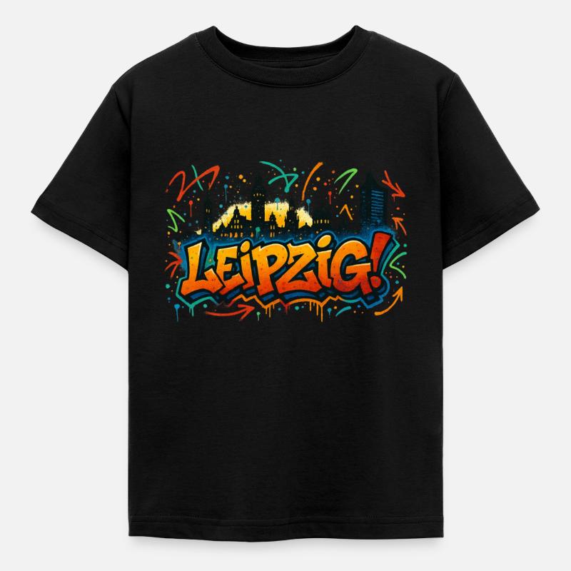 Graffiti Leipzig Skyline - Kinder T-Shirt - Schwarz