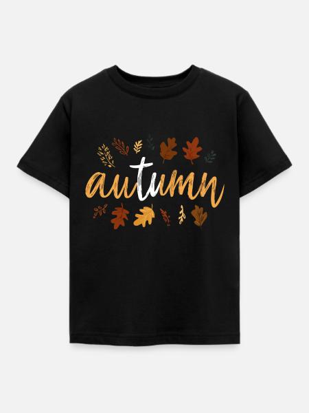 Autumn – Handlettering mit Herbstblättern. - Kinder T-Shirt - Schwarz