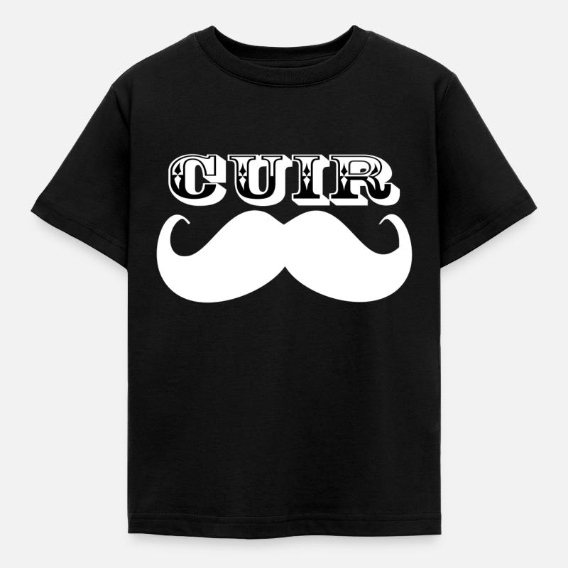 Cuir Moustache - Logo Blanc - T-shirt Enfant - noir