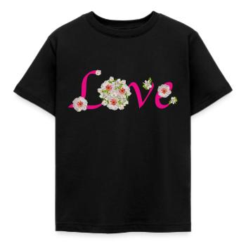 Love Liebe Blüten Frühling Muttertag Karneval - Kinder T-Shirt - Schwarz - Vorne - AI Model Kid Female (0cm)