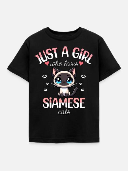 Mädchen liebt Siamkatze - Kinder T-Shirt - Schwarz