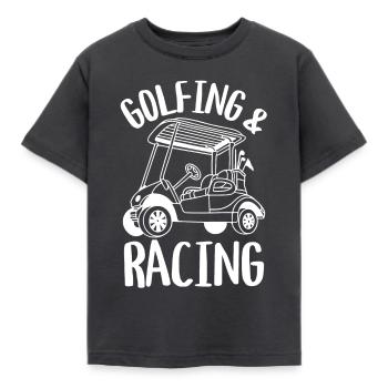 Golfen und Rennen Lustiger Golfwagen - Kinder T-Shirt - Dunkelgrau - Vorne - AI Model Kid Female (0cm)