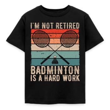 Gebundenes Badminton-Geschenk Vintage-Spieler-Ruhestand - Kinder T-Shirt - Schwarz - Vorne - AI Model Kid Female (0cm)