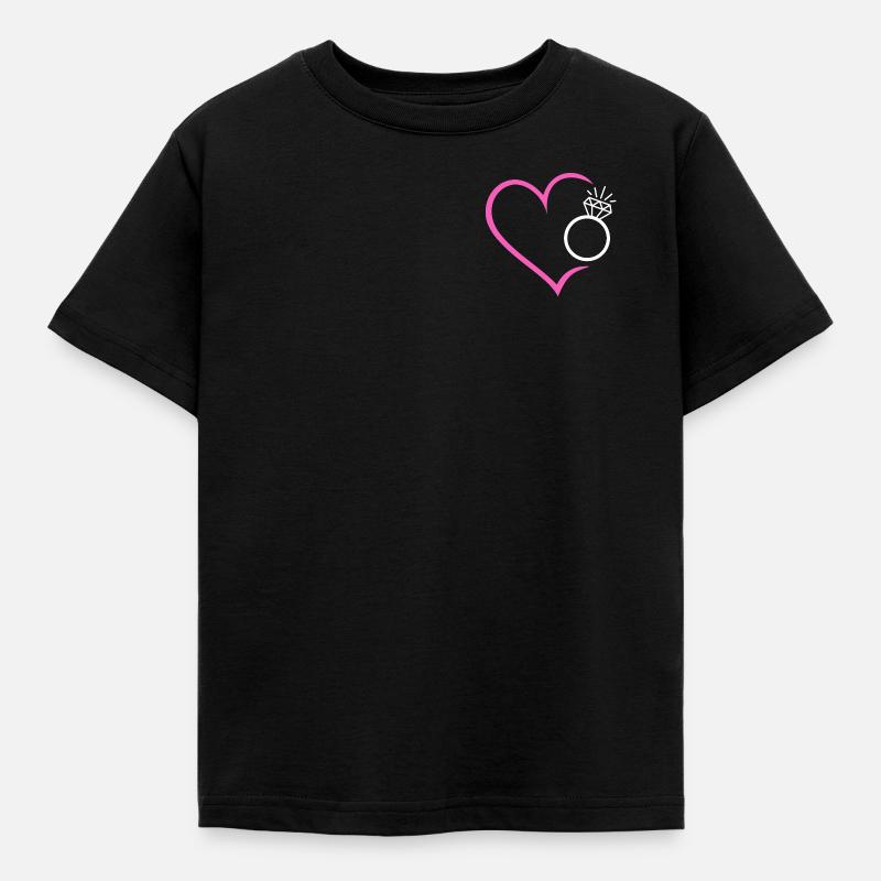 Herz mit Diamantring Ehering Ring Hochzeit Braut - Kinder T-Shirt - Schwarz