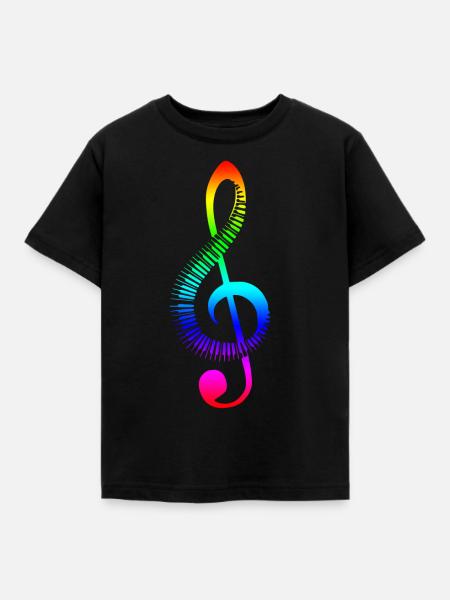 Notenschlüssel Regenbogen - Kinder T-Shirt - Schwarz