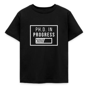 Ph.D. in Progress | PhD Geschenk - Kinder T-Shirt - Schwarz - Vorne - AI Model Kid Female (0cm)