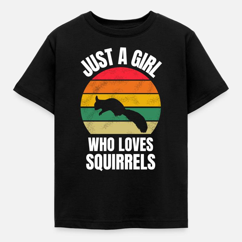 Retro Eichhörnchen Mädchen - Kinder T-Shirt - Schwarz