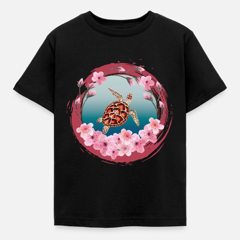Turtle_Cherry-Fleur - T-shirt Enfant - noir