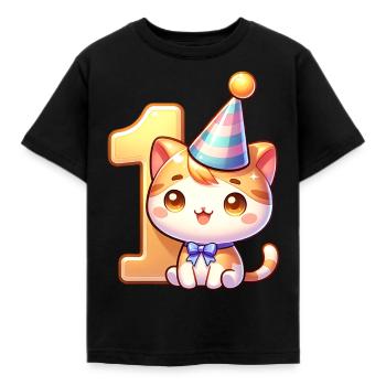 1. Geburtstag Jahre 1 Katze süß Geburtstagsfeier - Kinder T-Shirt - Schwarz - Vorne - AI Model Kid Female (0cm)