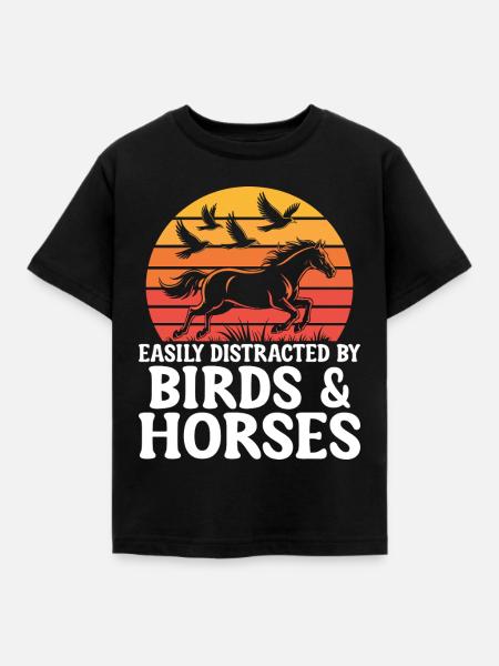 Vögel und Pferde Reiten Reiten Reiter - Kinder T-Shirt - Schwarz