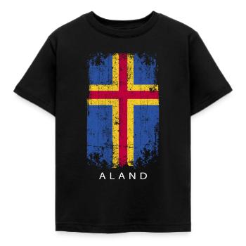 Souvenir Mit Der Landflagge Von Aland - Kinder T-Shirt - Schwarz - Vorne - AI Model Kid Female (0cm)