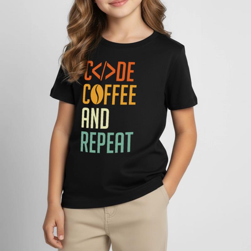 Codeur Spruch Code Café et Répéter T-shirt Enfant