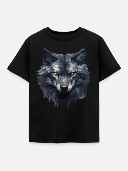 Cooles Wolfs Design - Kinder T-Shirt - Schwarz