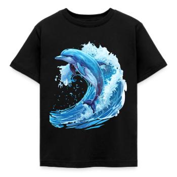Dauphin sauteur dans la vague bleue - T-shirt Enfant - noir - Devant - AI Model Kid Female (0cm)