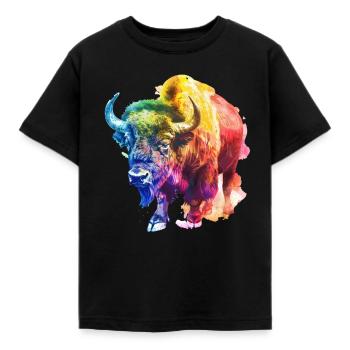 Colorful buffalo in rainbow colors - Kids' T-Shirt - black - Front - AI Model Kid Female (0cm)