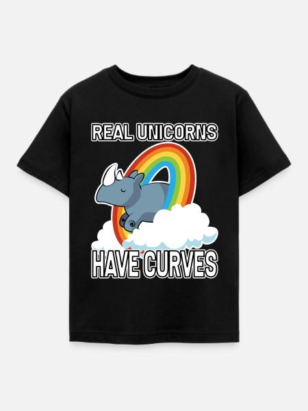 Wahre Einhörner haben Kurven - Kinder T-Shirt - Schwarz