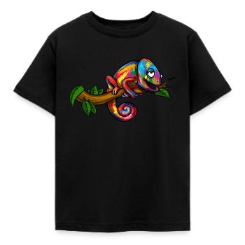 Regenbogen-Chamäleon-buntes Eidechsen-Reptil - Kinder T-Shirt - Schwarz - Vorne - AI Model Kid Female (0cm)